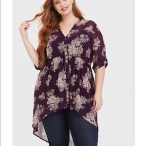 Purple floral hi-low blouse